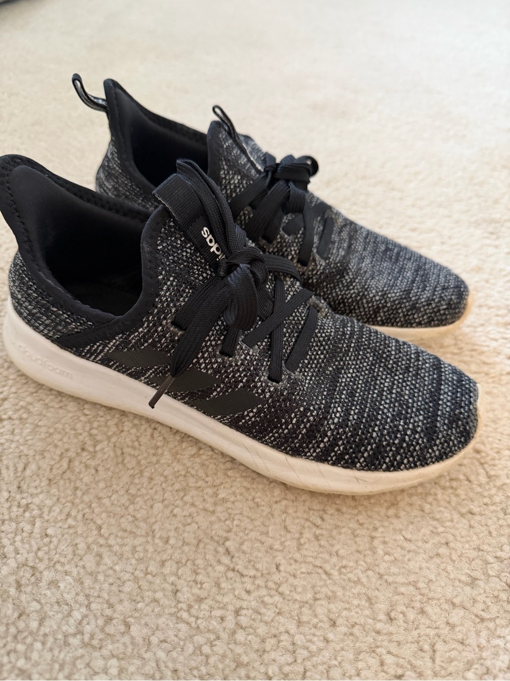 Adidas Women’s Black and White Knit Cloudfoam Running Shoes - Picture 2 of 4